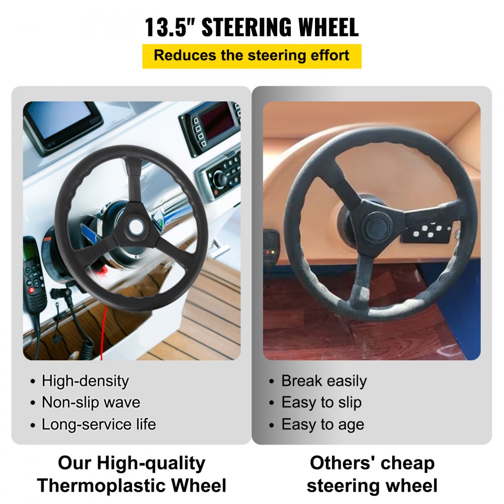 Outboard Steering System 10` Boat Steering Cable 10 Feet Marine Steering System 3/4`` Shaft with 13.5 Inch Wheel for Yachts and Waterborne Vehicles