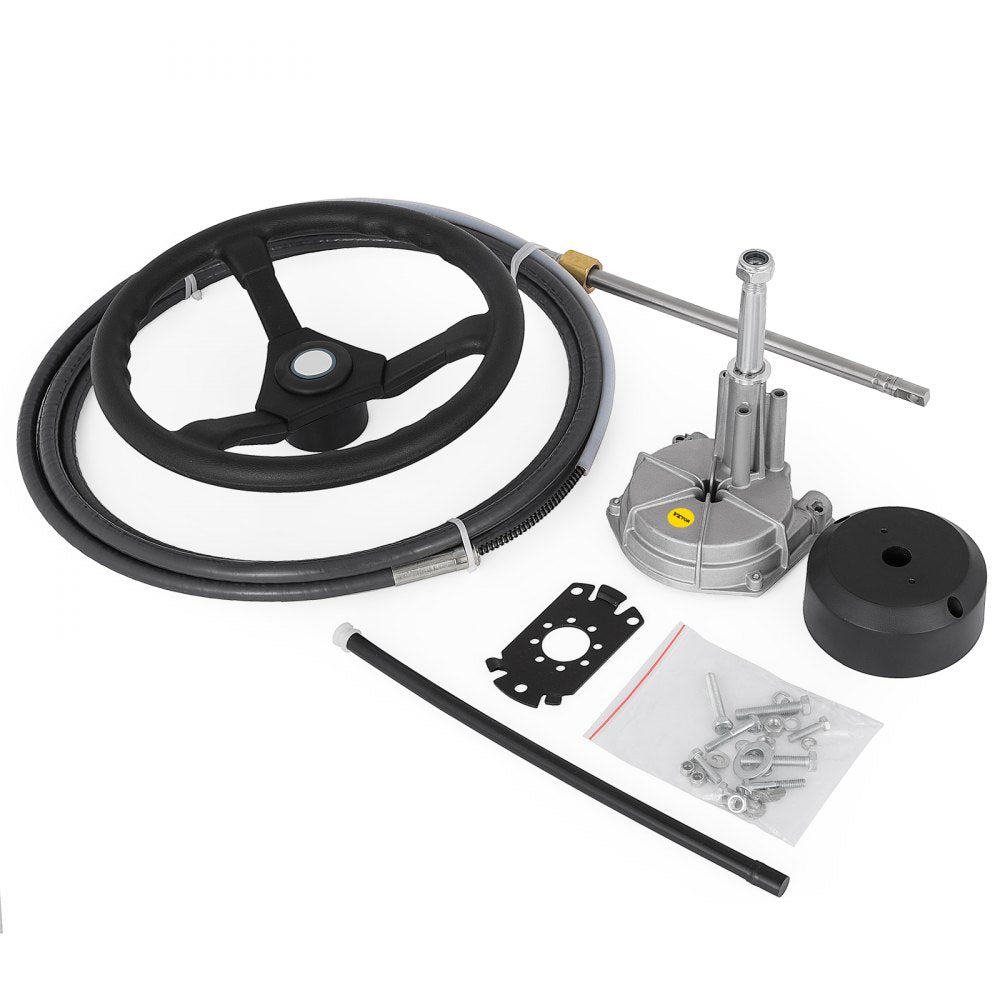 Outboard Steering System 10` Boat Steering Cable 10 Feet Marine Steering System 3/4`` Shaft with 13.5 Inch Wheel for Yachts and Waterborne Vehicles