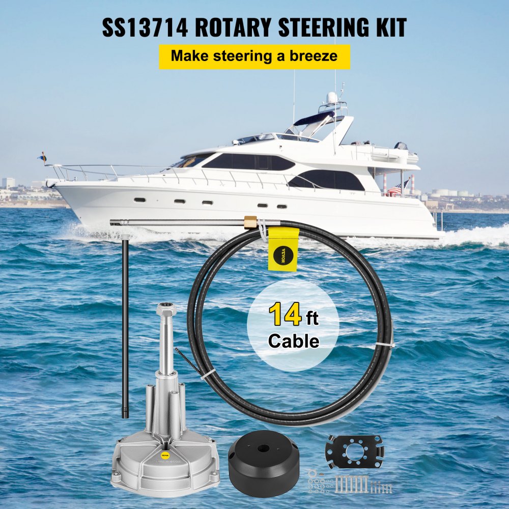 Boat Steering Cable 14` Outboard Rotary Steering Kit 14 Feet Boat Rotary Steering Kit for Boats