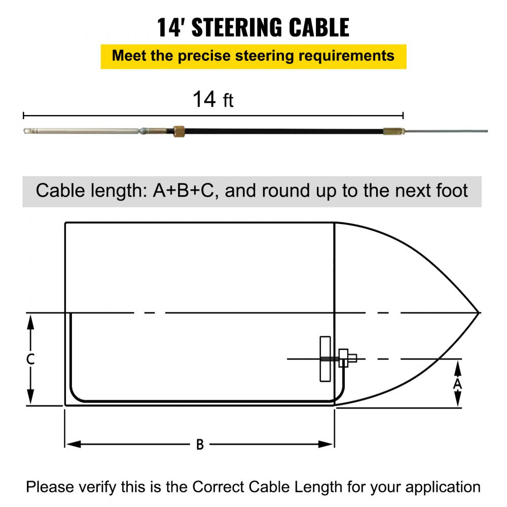 Boat Steering Cable 14` Outboard Rotary Steering Kit 14 Feet Boat Rotary Steering Kit for Boats