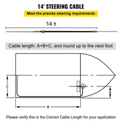 Boat Steering Cable 14` Outboard Rotary Steering Kit 14 Feet Boat Rotary Steering Kit for Boats