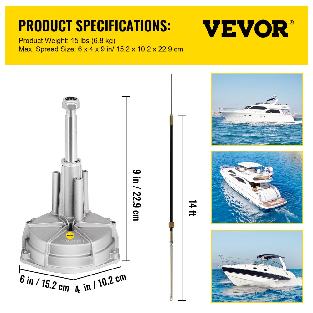 Boat Steering Cable 14` Outboard Rotary Steering Kit 14 Feet Boat Rotary Steering Kit for Boats