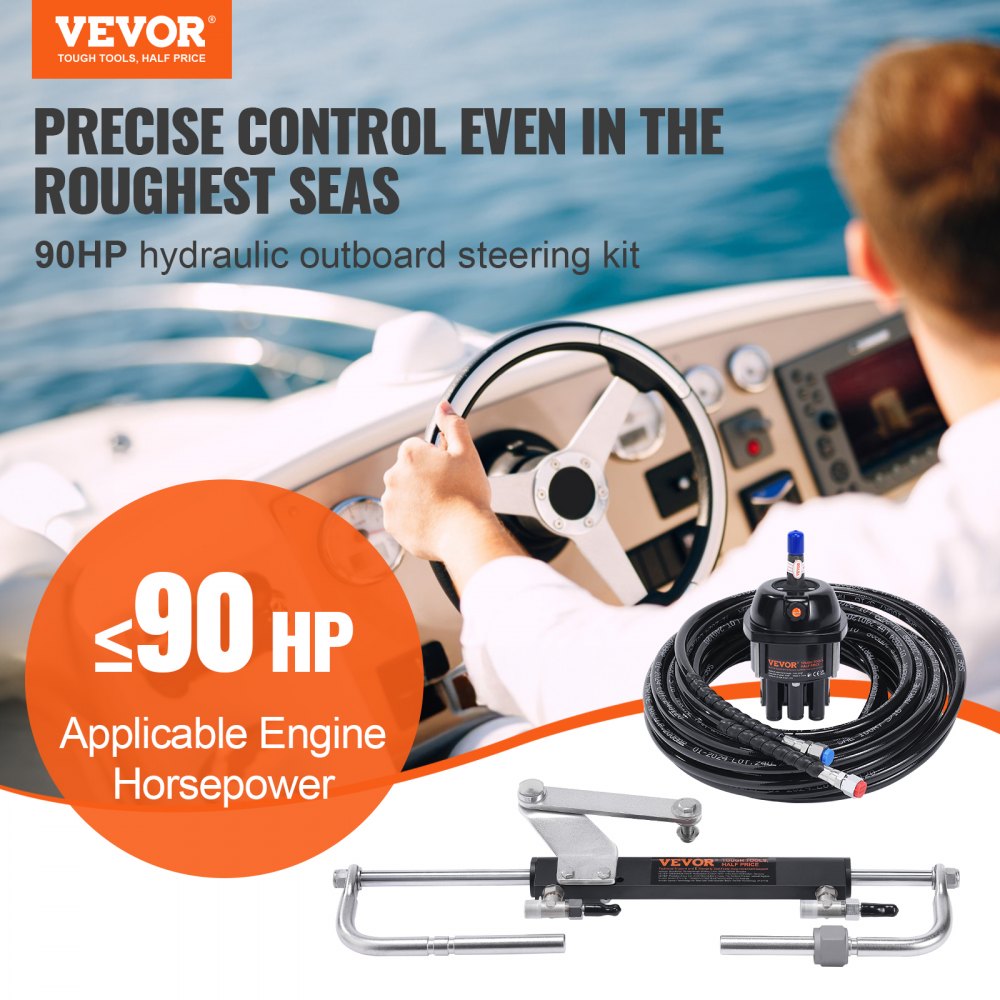 Hydraulic Steering Kit 90HP Hydraulic Outboard Steering Kit with Helm Pump Cylinder Marine Steering System Kit
