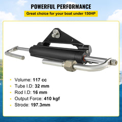 Hydraulic outboard steering cylinder with aluminum casing for boats up to 150 HP.