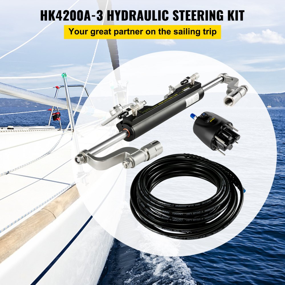 Hydraulic Steering Kit 300HP Hydraulic Steering Compact Cylinder Hydraulic Outboard Steering Kit with Helm Pump for Boat Marine Steering System