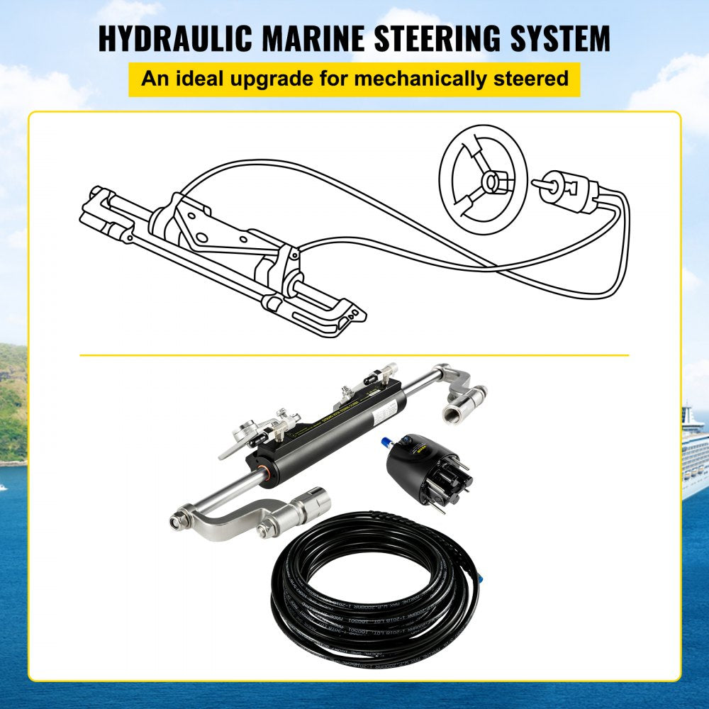 Hydraulic Steering Kit 300HP Hydraulic Steering Compact Cylinder Hydraulic Outboard Steering Kit with Helm Pump for Boat Marine Steering System