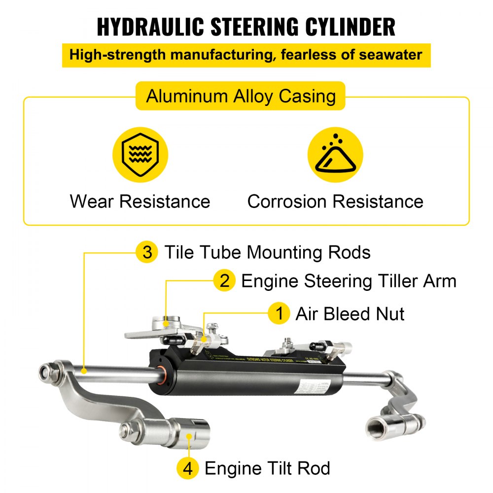 Hydraulic Steering Kit 300HP Hydraulic Steering Compact Cylinder Hydraulic Outboard Steering Kit with Helm Pump for Boat Marine Steering System