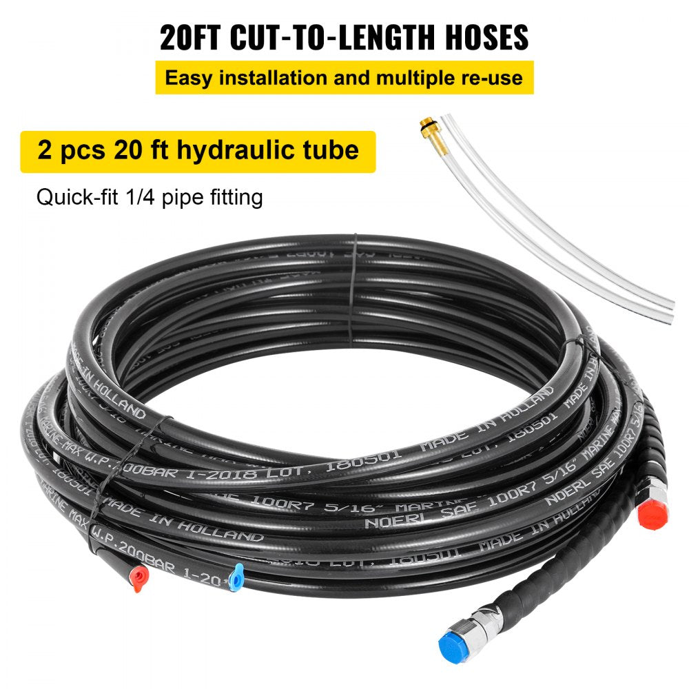 Hydraulic Steering Kit 300HP Hydraulic Steering Compact Cylinder Hydraulic Outboard Steering Kit with Helm Pump for Boat Marine Steering System