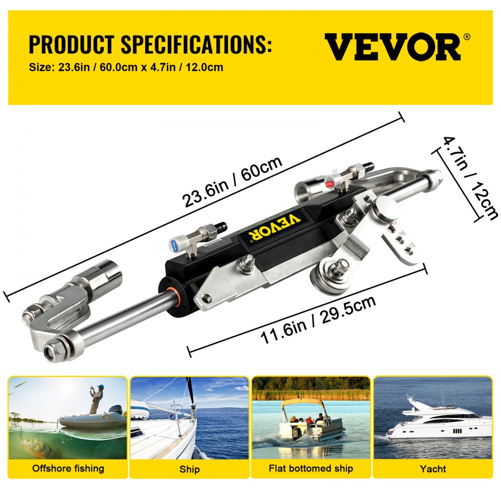 Hydraulic Steering Kit 300HP Hydraulic Steering Compact Cylinder Hydraulic Outboard Steering Kit with Helm Pump for Boat Marine Steering System