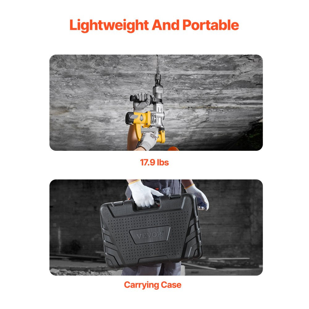 Lightweight 1400W demolition jack hammer with 17.9 lbs weight, 19J impact, and carrying case.