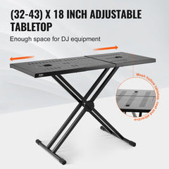 Portable DJ Table with Double-X Braced Keyboard Stand Adjustable Height