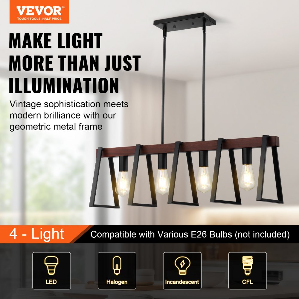 4-Light Kitchen Island Pendant Lights 60W Adjustable Dining Room Light E26