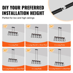 4-Light Kitchen Island Pendant Lights 60W Adjustable Dining Room Light E26