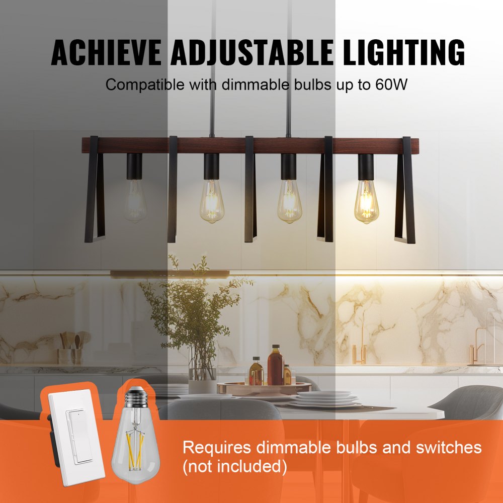 4-Light Kitchen Island Pendant Lights 60W Adjustable Dining Room Light E26