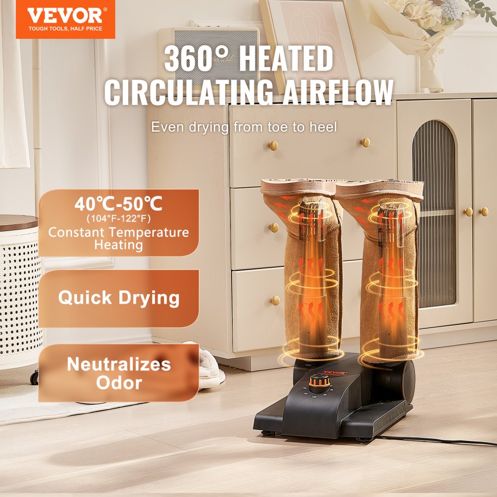 180° Foldable 2-Tube Shoe Dryer Boot Dryer with Heat Blower Black & Orange,Ultra Silent, Quick Drying for Work Boots, Ski Boots, Sneakers, Gloves, Hats, Helmets