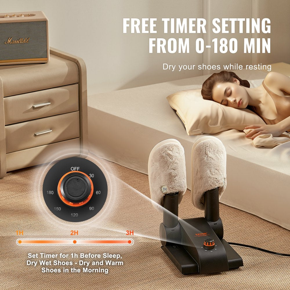 180° Foldable 2-Tube Shoe Dryer Boot Dryer with Heat Blower Black & Orange,Ultra Silent, Quick Drying for Work Boots, Ski Boots, Sneakers, Gloves, Hats, Helmets