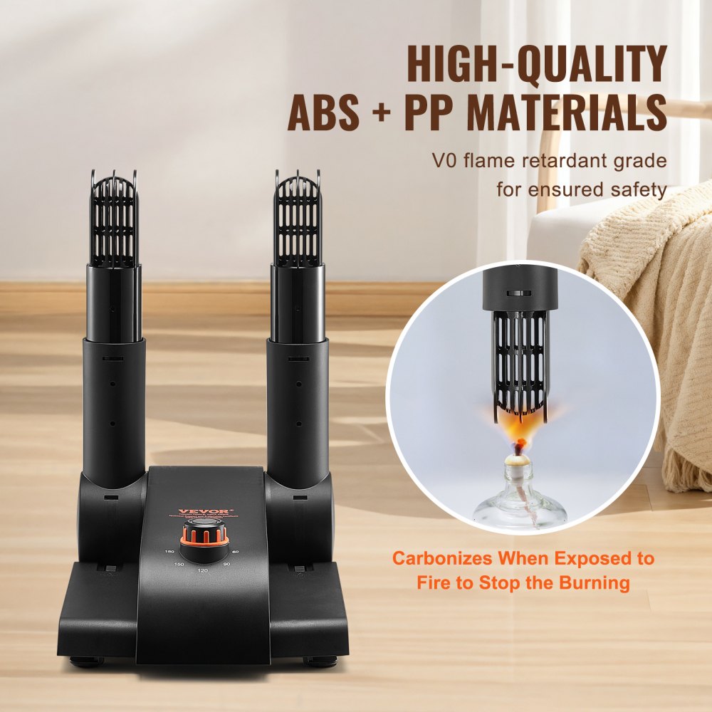 180° Foldable 2-Tube Shoe Dryer Boot Dryer with Heat Blower Black & Orange,Ultra Silent, Quick Drying for Work Boots, Ski Boots, Sneakers, Gloves, Hats, Helmets