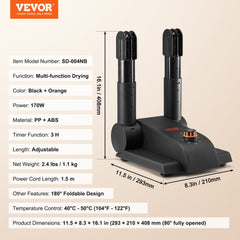 180° Foldable 2-Tube Shoe Dryer Boot Dryer with Heat Blower Black & Orange,Ultra Silent, Quick Drying for Work Boots, Ski Boots, Sneakers, Gloves, Hats, Helmets