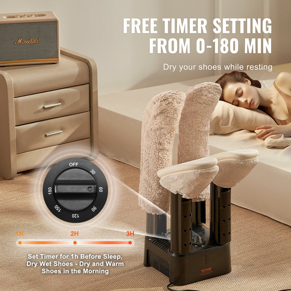 Detachable 4 Tubes Shoe Dryer with Heat Blower & Timer Black & Orange,Ultra Silent, Quick Drying for Work Boots, Ski Boots, Sneakers, Gloves, Hats, Helmets