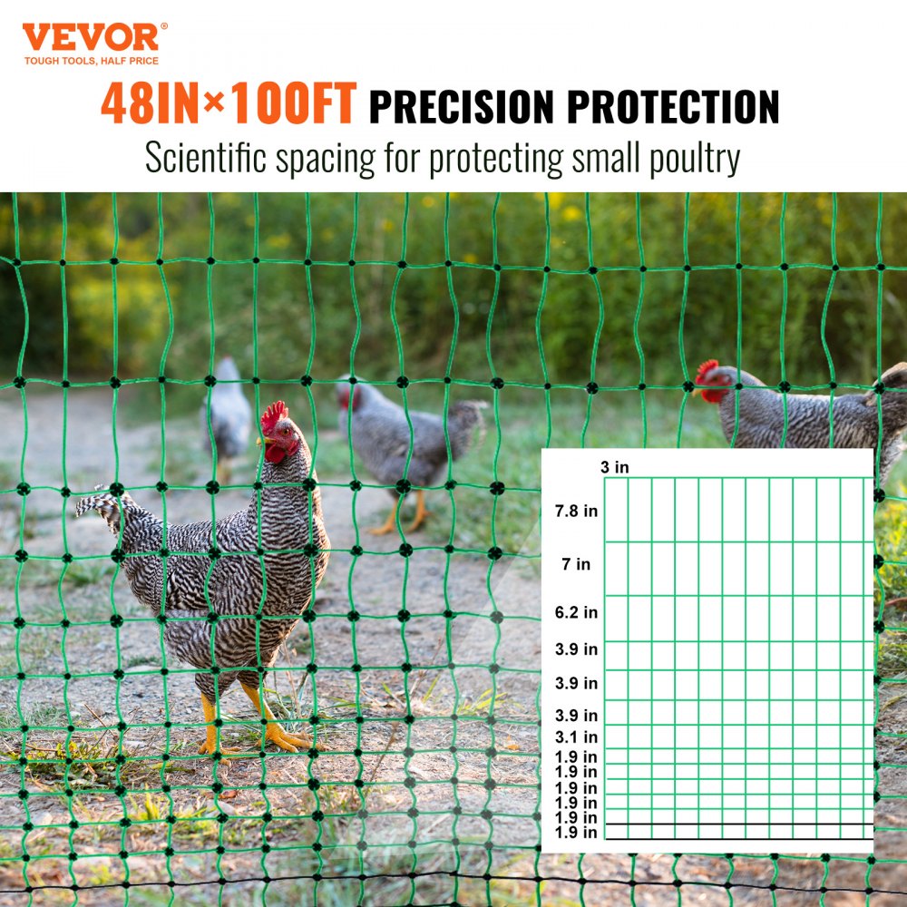 Electric fence netting in green, 48 inches tall and 100 feet long, for poultry and livestock protection.