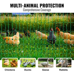 Electric fence netting, 48 inches tall and 100 feet long, with sturdy stakes for livestock protection.