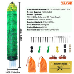 Electric fence netting in green, 48 inches high and 100 feet long, for poultry and livestock.
