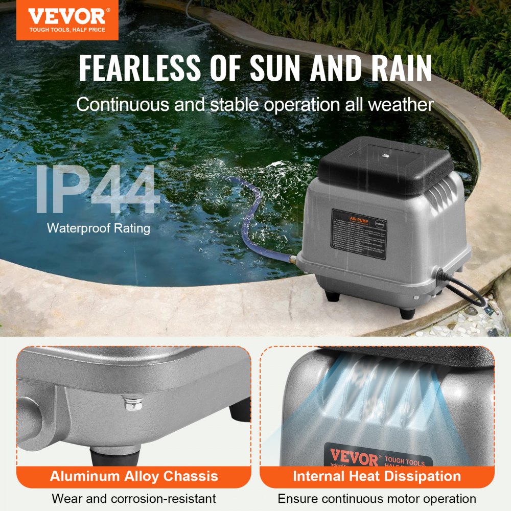 Linear Air Pump, 109L/Min Air Flow Septic Aerator Pump, Aeration System for 1/2 Acre 10 FT Deep Ponds, Water Gardens, Waste Treatments, Septic Tanks, Aquariums, Seafood Restaurants, Fish Farms