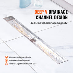 24Inch Linear Shower Drain Offset with Tile Insert Cover,Brushed 304 Stainless Steel Rectangle Shower Floor Drain,Linear Drain with Leveling Feet,Hair Strainer Silver