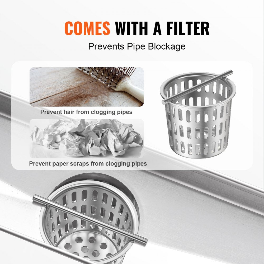 24Inch Linear Shower Drain Offset with Tile Insert Cover,Brushed 304 Stainless Steel Rectangle Shower Floor Drain,Linear Drain with Leveling Feet,Hair Strainer Silver
