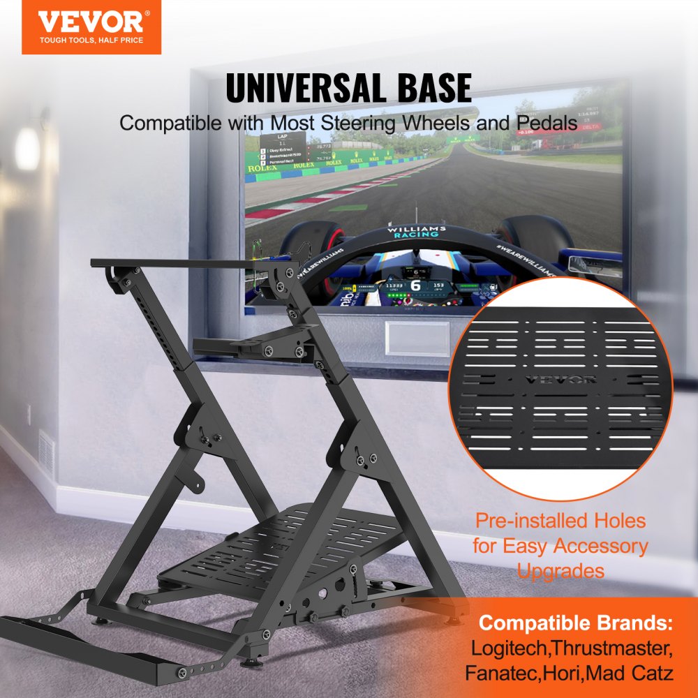 Foldable Racing Steering Wheel Stand, Height Adjustable Universal Base Compatible with Logitech & Thrustmaster Racing Wheel and Pedal, Movable Wheels Heavy-duty Frame Standard GT/Formula Seating
