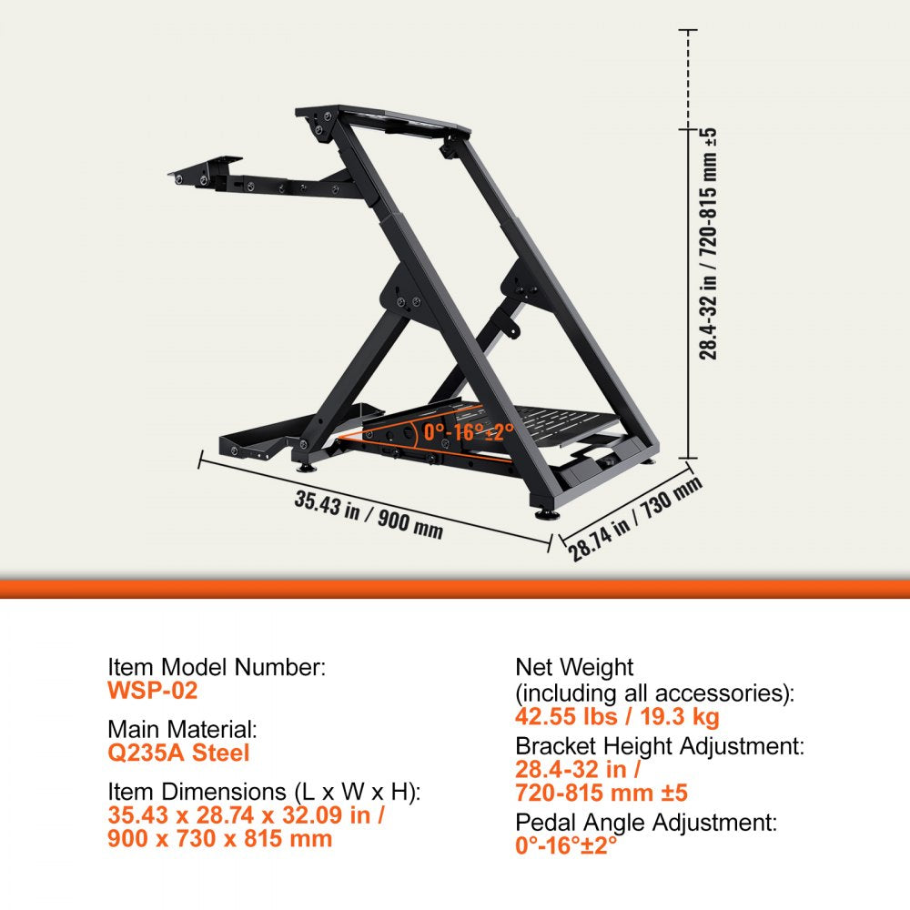 Foldable Racing Steering Wheel Stand, Height Adjustable Universal Base Compatible with Logitech & Thrustmaster Racing Wheel and Pedal, Movable Wheels Heavy-duty Frame Standard GT/Formula Seating