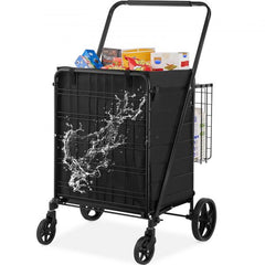 Folding Shopping Cart with Removable Waterproof Liner, 330LBS Large Capacity Jumbo Grocery Cart with Dual Basket, 360° Swivel Wheels, Dense Metal Mesh Base, Heavy Duty Utility Cart for Shopping