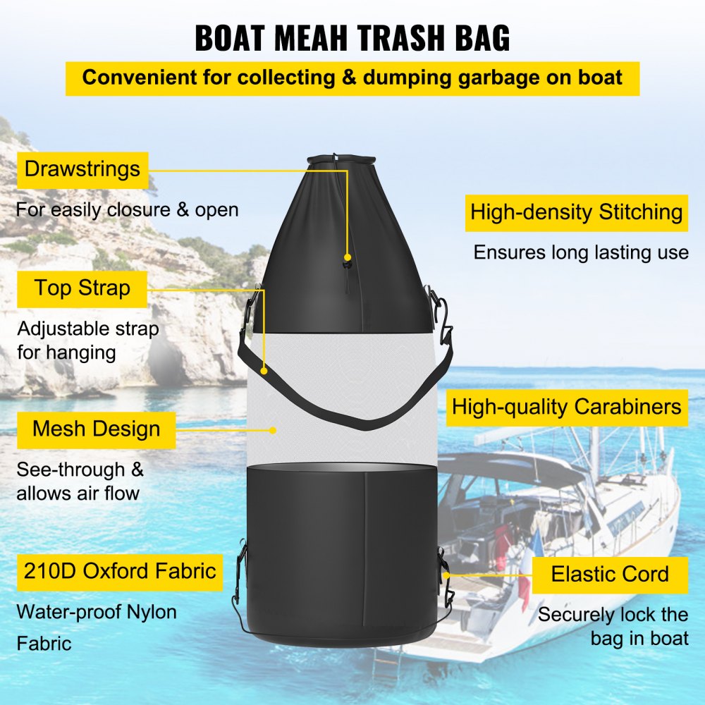 T-Top Storage Bag, for 6 Type II Life Jackets, w/ a Boat Trash Bag, 600D Oxford Fabric Life Vests Storage Bag for Most T-Top Boats, Bimini Tops and Pontoon Tops (Life Jackets not Included)