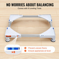 Stainless steel adjustable pedestal for washing machines, supporting up to 800 lbs.