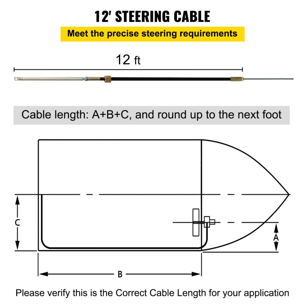 Boat Steering Cable 12` Outboard Steering Cable 12 Feet Mechanical Rotary Steering Kit with 13 Inch Wheel for Boat Steering System