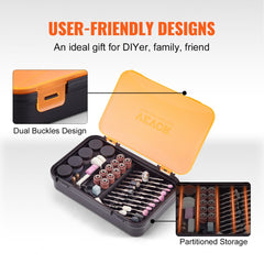 Bostome 357-piece rotary tool accessory kit with various bits and organized storage box.