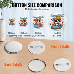 Bostome 1.25" pin back button parts in a package of 500 sets for button maker machines.