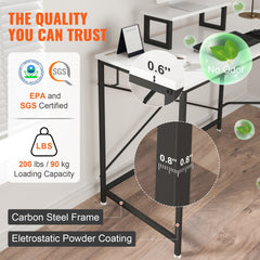 L Shaped Computer Desk, 59`` Corner Desk with Storage Bag, Monitor Riser and CPU Stand, Work Desk Gaming Desk for Home Office Workstation, White