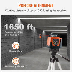 Laser Level, 1650ft, 360 Degree Self Leveling Red Cross Line Laser, 5 Rotation Speeds & 4 Scanning Angles Adjustment, IP66 Waterproof Remote Control Manual Self-leveling Mode, Battery Included