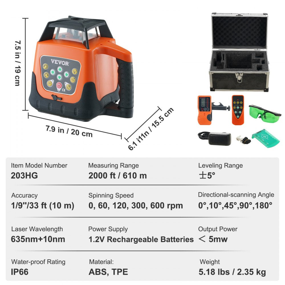 Bostome 2000ft green rotary laser level with IP66 rating and remote control for precise alignment.