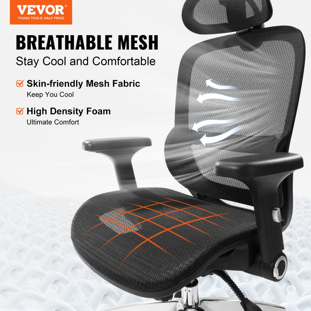Ergonomic Office Chair, Desk Chair with Mesh Seat, Angle and Height Adjustable Home Office Chair with Back, Lumbar and Head Support, Swivel Computer Task Chair