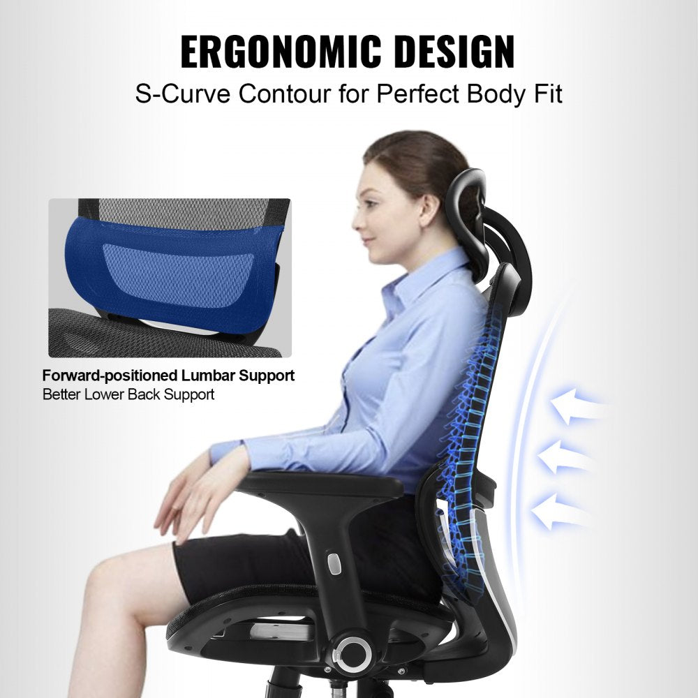 Ergonomic Office Chair, Desk Chair with Mesh Seat, Angle and Height Adjustable Home Office Chair with Back, Lumbar and Head Support, Swivel Computer Task Chair
