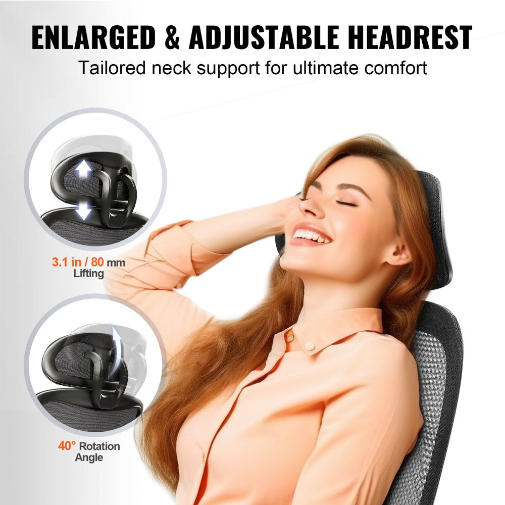 Ergonomic Office Chair, Desk Chair with Mesh Seat, Angle and Height Adjustable Home Office Chair with Back, Lumbar and Head Support, Swivel Computer Task Chair
