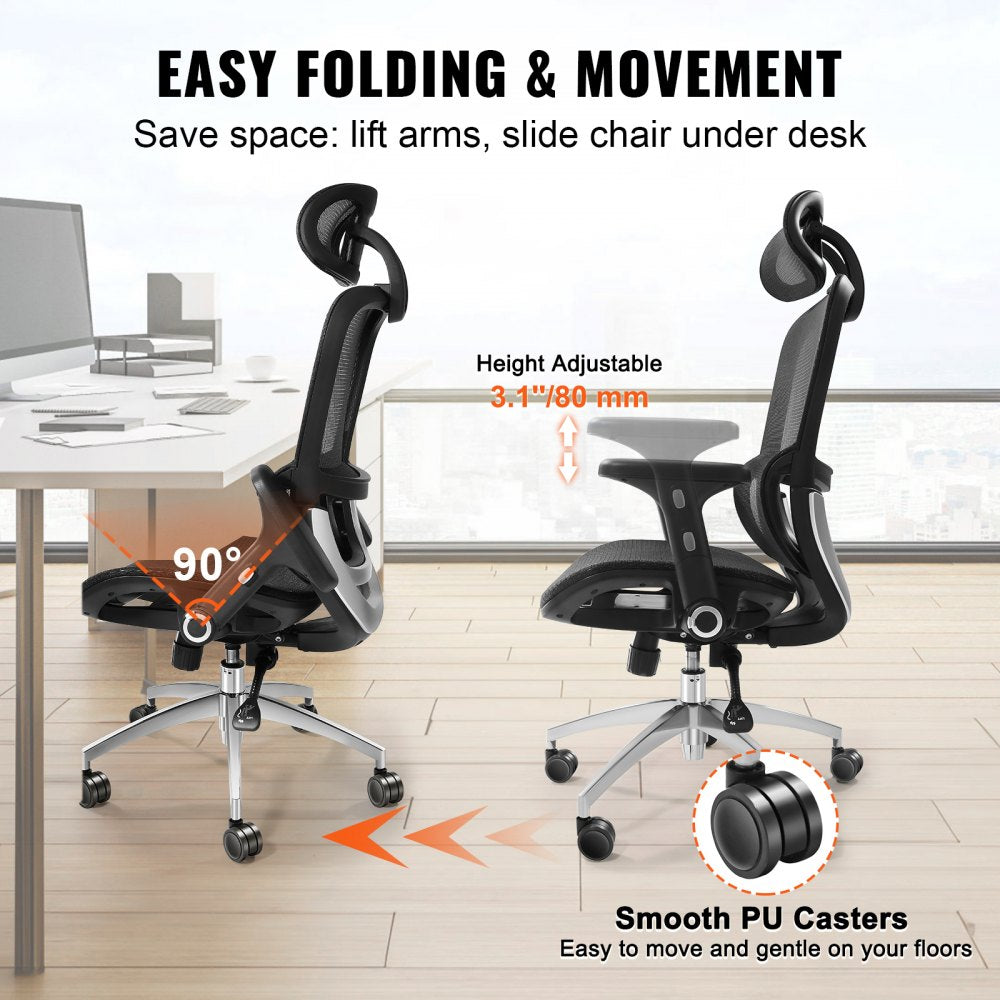 Ergonomic Office Chair, Desk Chair with Mesh Seat, Angle and Height Adjustable Home Office Chair with Back, Lumbar and Head Support, Swivel Computer Task Chair