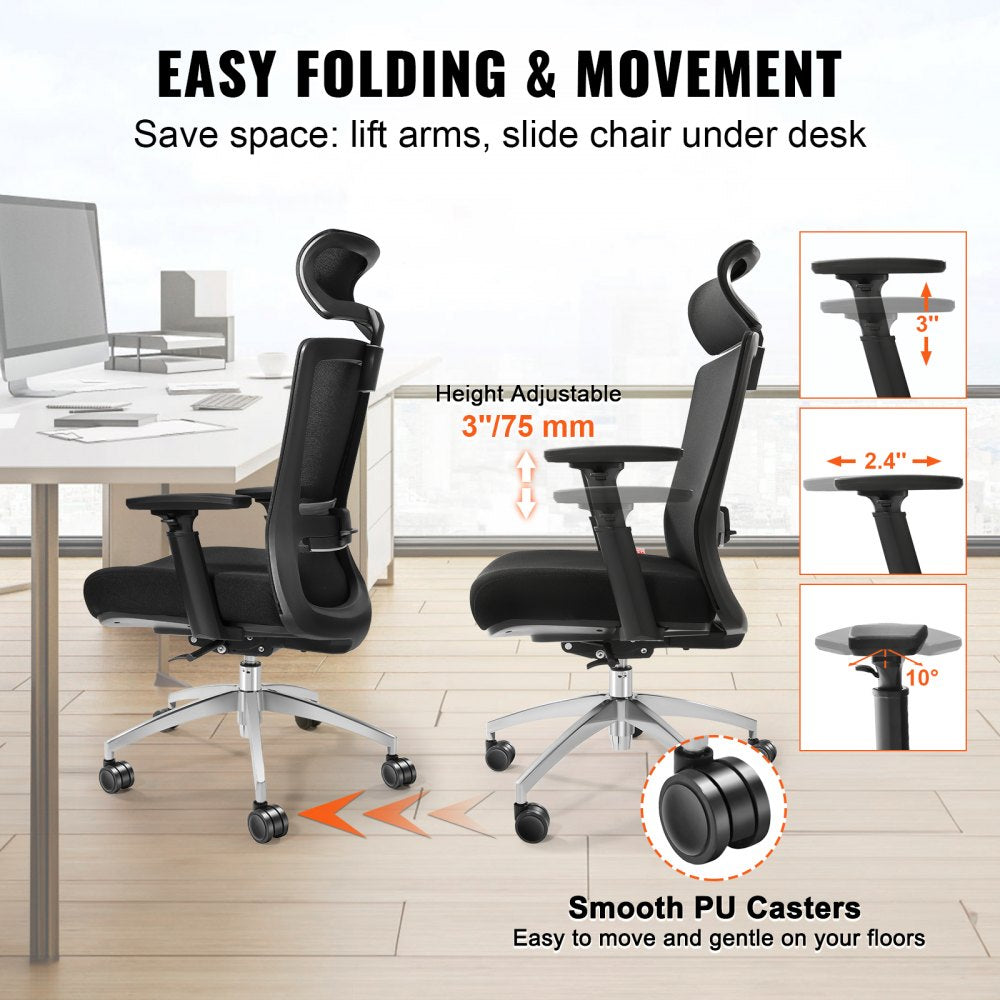Ergonomic Office Chair with Slide Seat, Desk Chair with Mesh Seat, Angle and Height Adjustable Home Office Chair with Back and Lumbar Support, Swivel Computer Task Chair