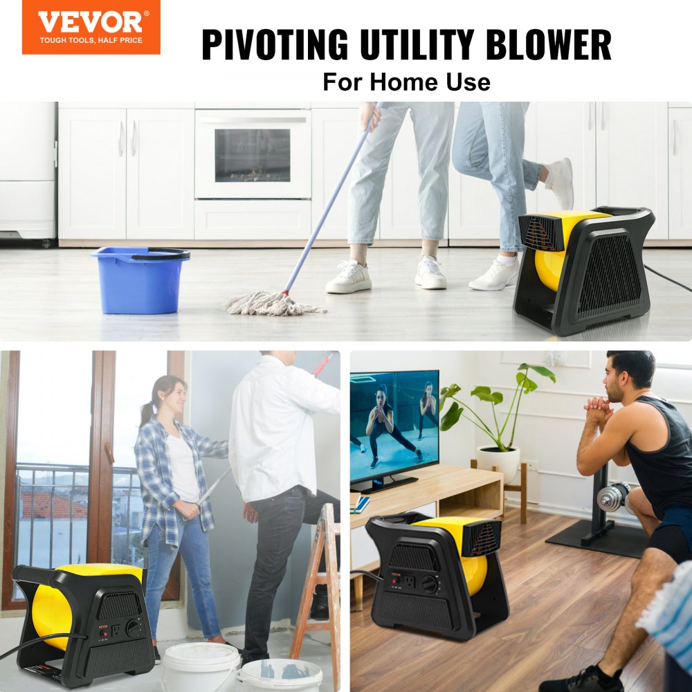 High-velocity floor blower with pivoting head and three adjustable speeds for effective airflow.