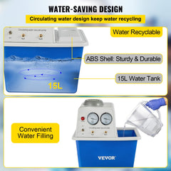 Lab Multi-Purpose Water Circulating Vacuum Pump,15L, with 2 Off-Gas Taps,Stainless Vacuum Pump 180W 110V,Anti-Corrosion Pump Lab Chemistry Equipment