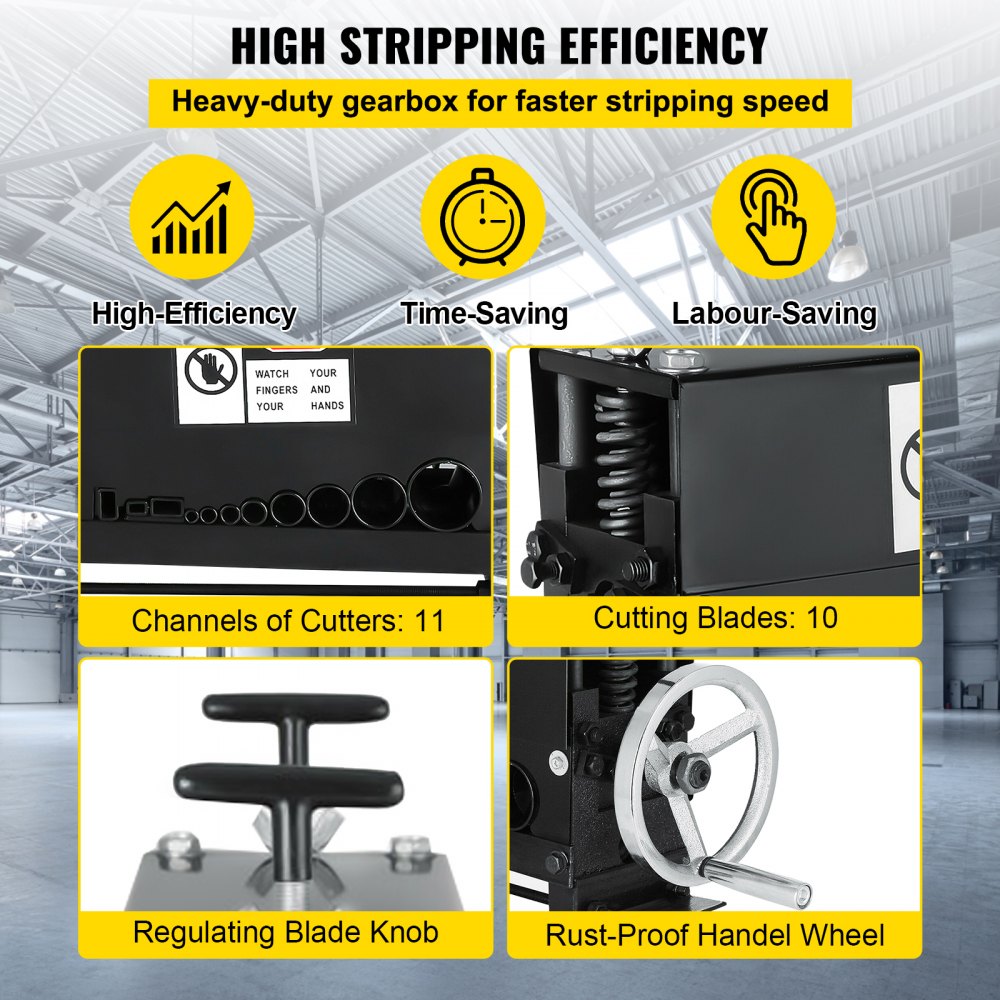 Cable Wire Stripping Machine Φ1.5mm~Φ20mm Wire Stripping Machine 10 Channels Wire Stripping Machine Tool Manual Hand Cranked Industrial Wire Stripping Recycle (10 Channels)