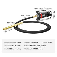 Bostome Electric Concrete Vibrator with 14.75ft shaft and 1500W motor for efficient compaction.