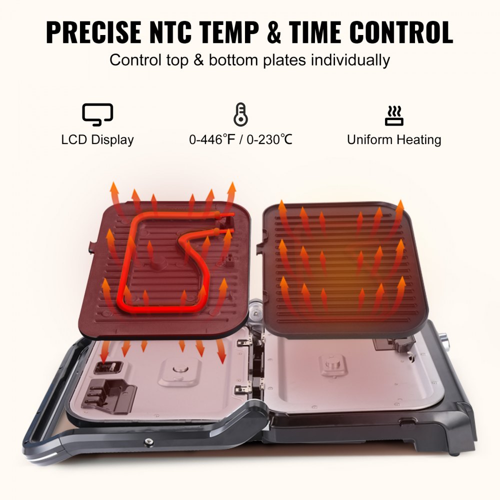 7 IN 1 Commercial Electric Griddle, 14.4" 1800W Indoor Countertop Grill, Stainless Steel Restaurant Teppanyaki Grill with Non Stick Iron Cooking Plate, 0-446℉ Adjustable Temp Control 110V